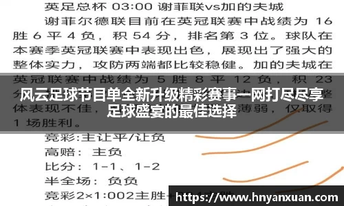 风云足球节目单全新升级精彩赛事一网打尽尽享足球盛宴的最佳选择